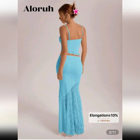 Mint Blue Lace Skirt & Tank Set - Picture 4 of 10